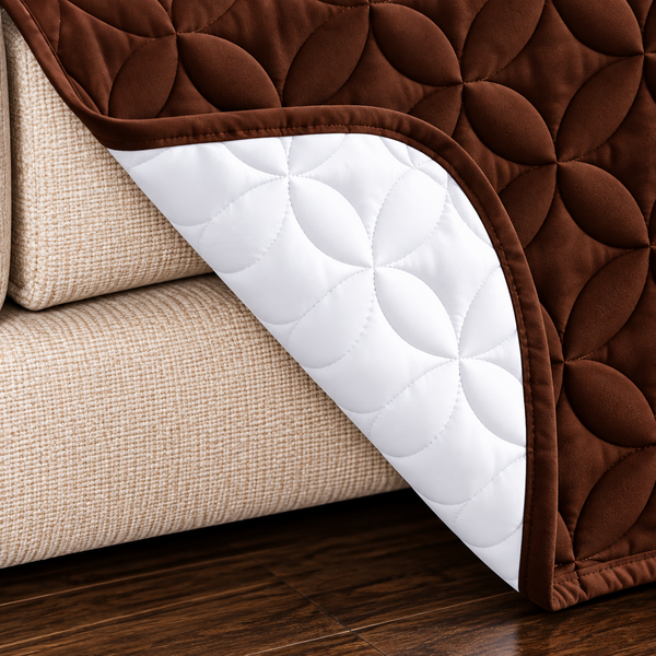 Reversible Chocolate Brown & White Quilted Sofa Cover – Geometric Design