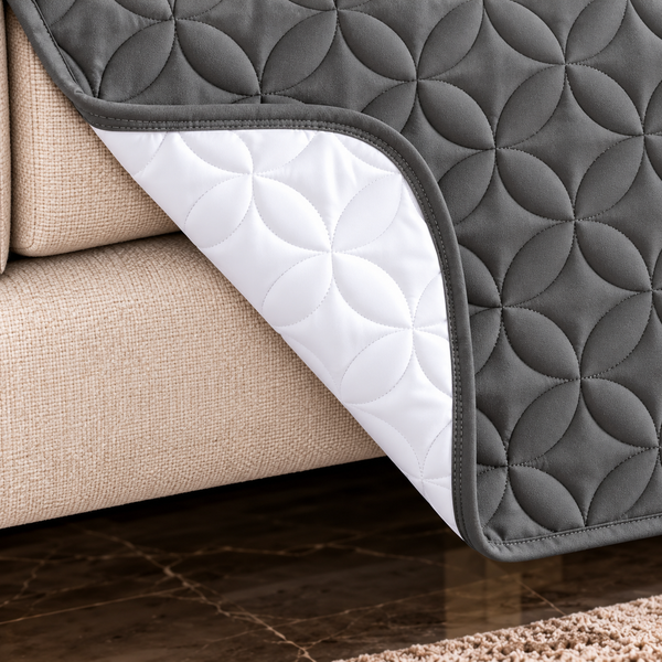 Reversible Grey & White Quilted Sofa Cover – Elegant Geometric Pattern