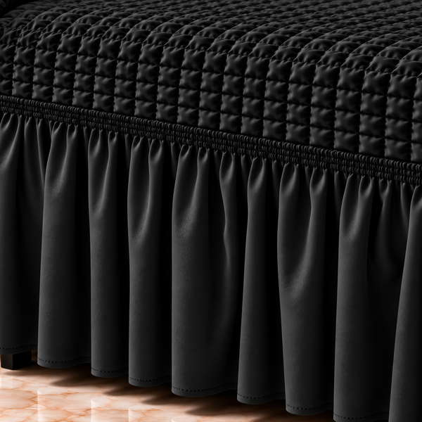 Luxury Black Quilted Bed Skirt – Elegant Fitted Bed Base Cover