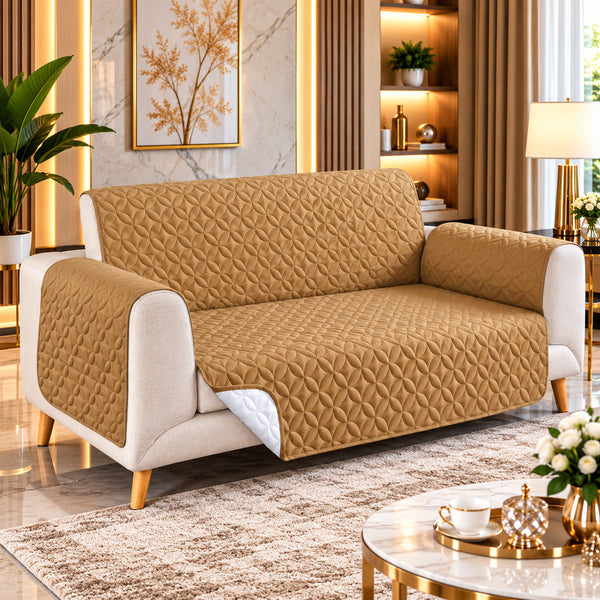 Amber Camel Reversible Quilted Sofa Cover