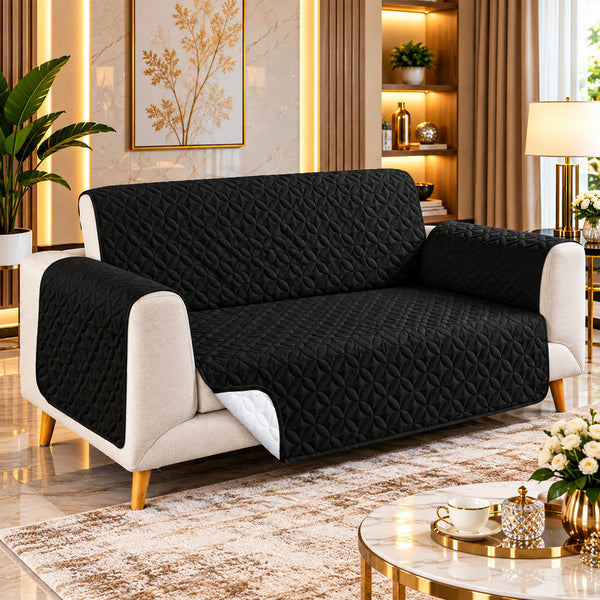 Aurora Black Reversible Quilted Sofa Cover