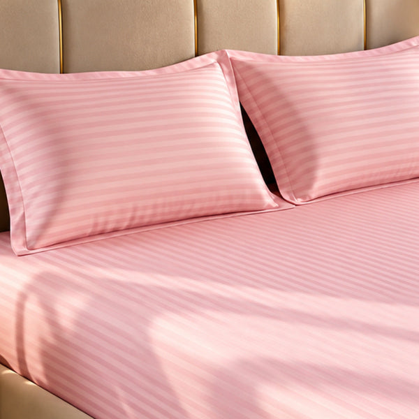 Birch Pink Satin Stripe Fitted Sheet Set