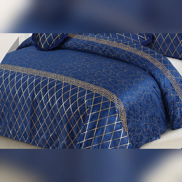 Brocade Blue Plated Bedding Set - 5 Pcs