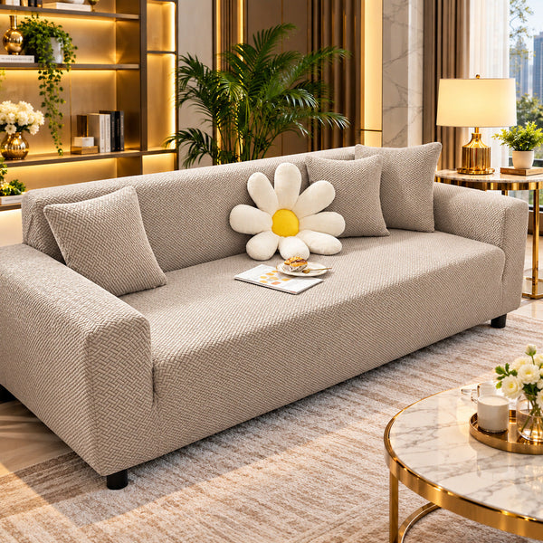 Daisy Beige Stretch Jersey Sofa Cover