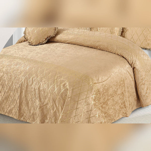 Damask Peach Plated Bedding Set - 5 Pcs