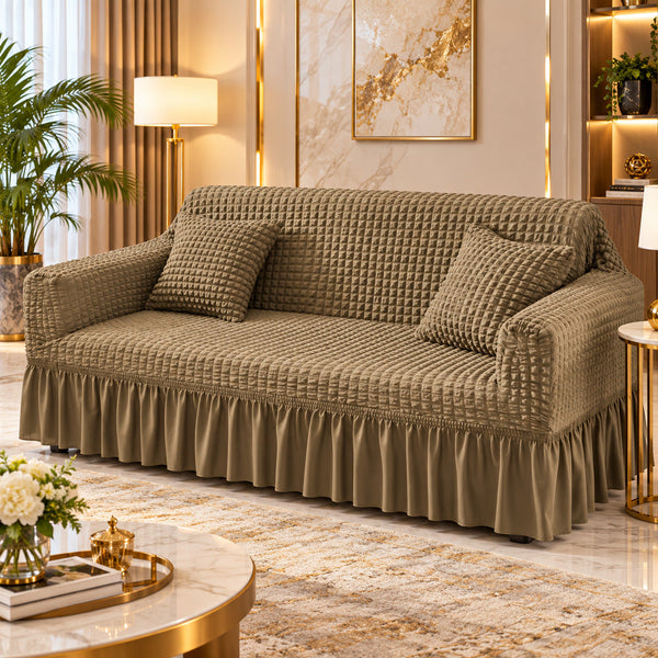 Dune Khaki Bubble Sofa Cover with Frill