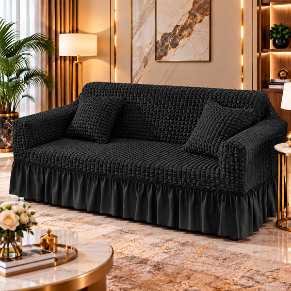 Ember Charcoal Bubble Sofa Cover with Frill
