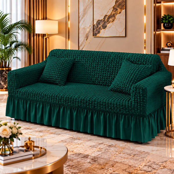 Emerald Green Bubble Sofa Cover with Frill