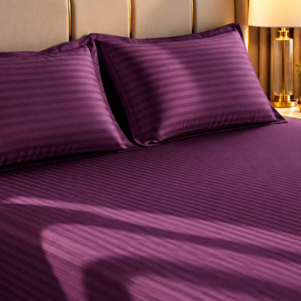 Fern Red Satin Stripe Fitted Sheet Set
