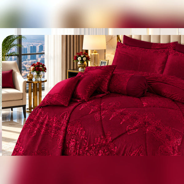 Haven Red Jacquard Comforter Set - 9 Pcs