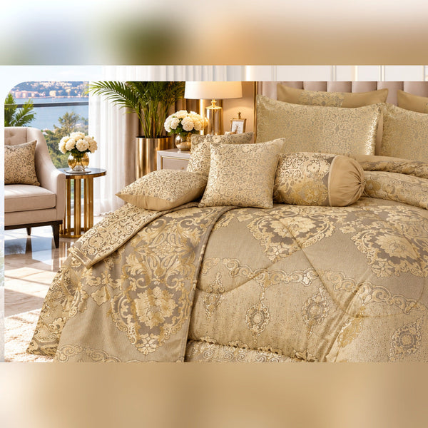 Hollow Peach Jacquard Comforter Set - 9 Pcs