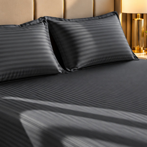 Indigo Peach Satin Stripe Fitted Sheet Set