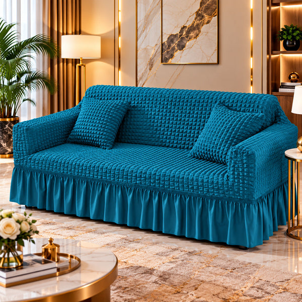 Lagoon Teal Bubble Sofa Cover with Frill