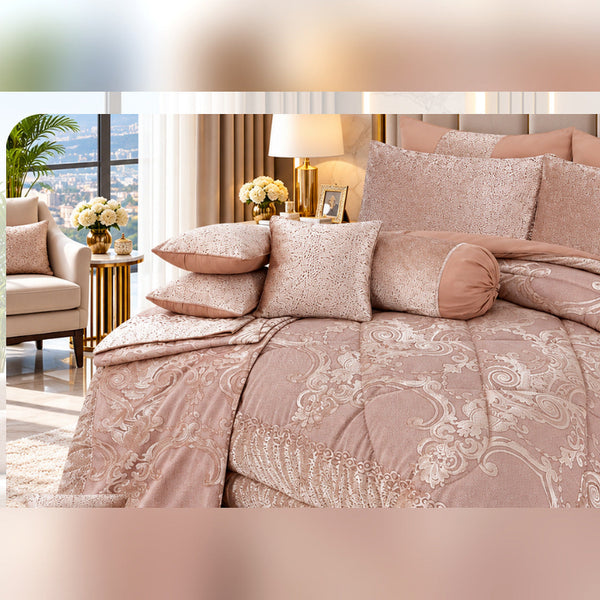 Lantern Peach Jacquard Comforter Set - 9 Pcs