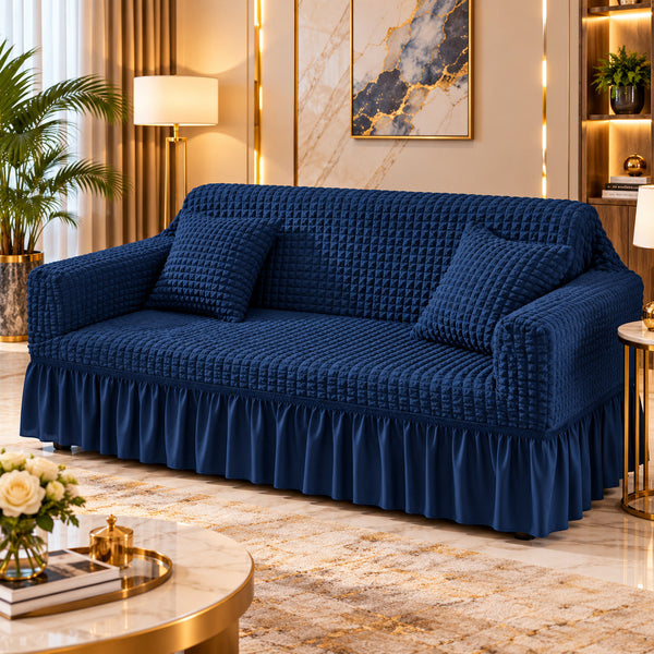Marine Navy Blue Bubble Sofa Cover with Frill