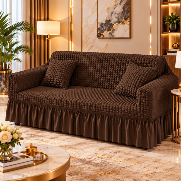 Mocha Coffee Brown Bubble Sofa Cover with Frill
