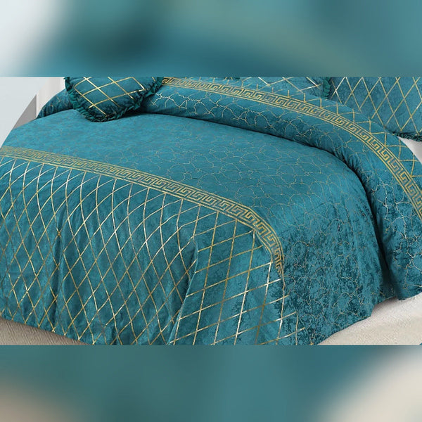 Mosaic Teal Plated Bedding Set - 5 Pcs