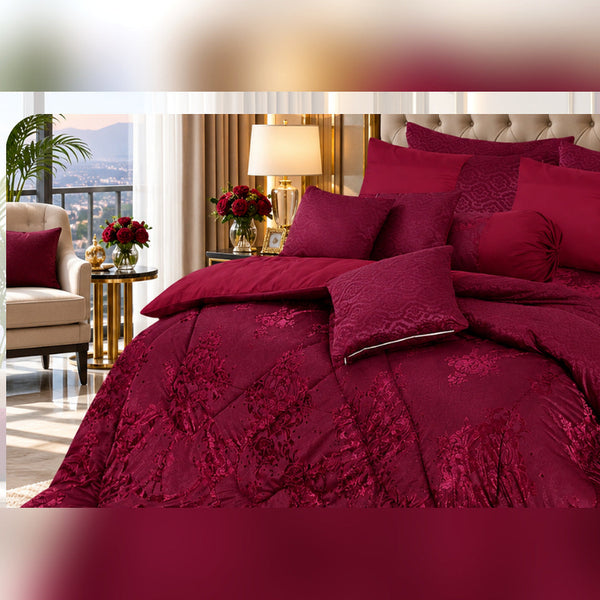 Odyssey Red Jacquard Comforter Set - 9 Pcs