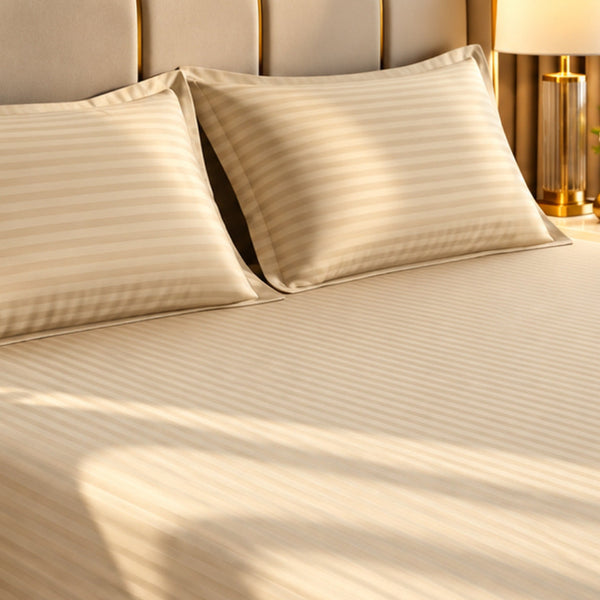 Opal Peach Satin Stripe Fitted Sheet Set