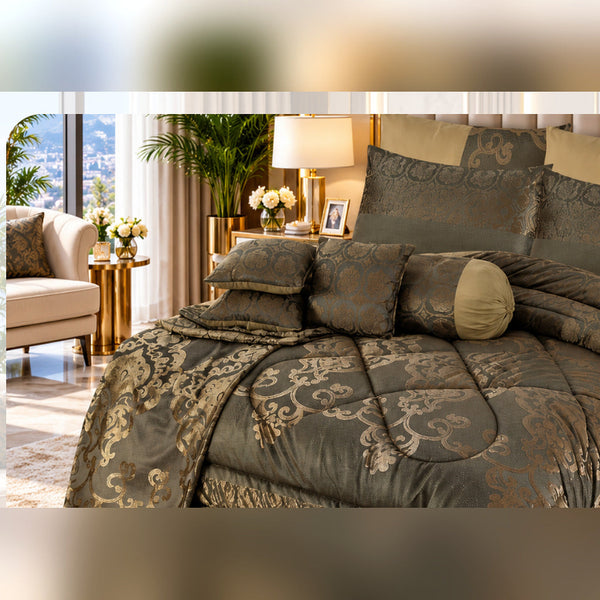 Orchard Peach Jacquard Comforter Set - 9 Pcs