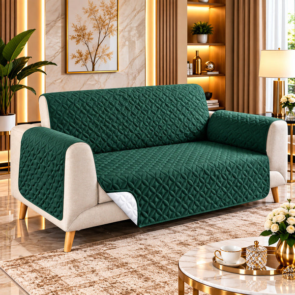Orion Forest Green Reversible Quilted Sofa Cover