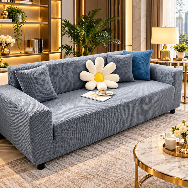 Pebble Blue Grey Stretch Jersey Sofa Cover