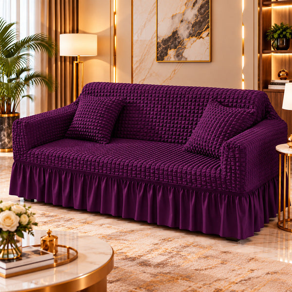 Plum Purple Bubble Sofa Cover with Frill