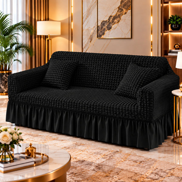 Raven Black Bubble Sofa Cover with Frill