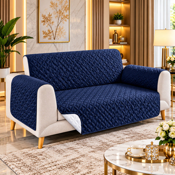 Regal Navy Blue Reversible Quilted Sofa Cover
