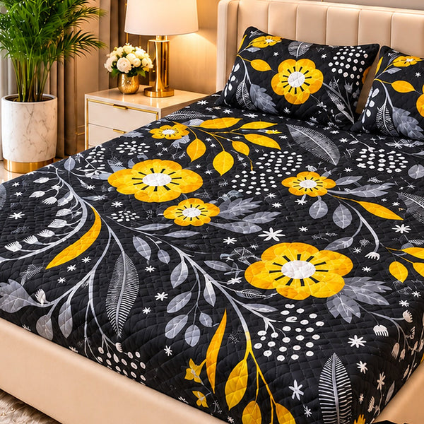 Golden Sunflower Noir Printed Waterproof Mattress Cover