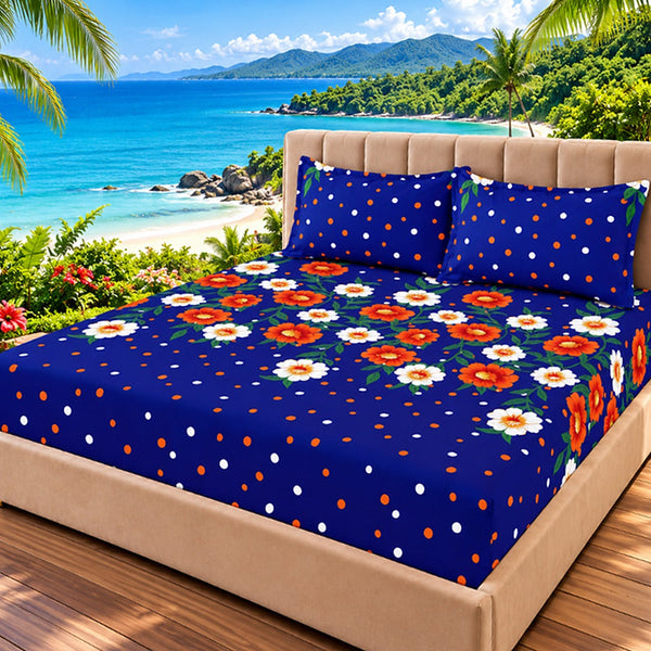 Navy Poppy Fitted Sheet Set - 3 Pcs