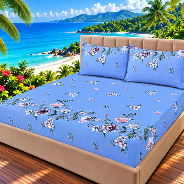 Periwinkle Bloom Fitted Sheet Set - 3 Pcs
