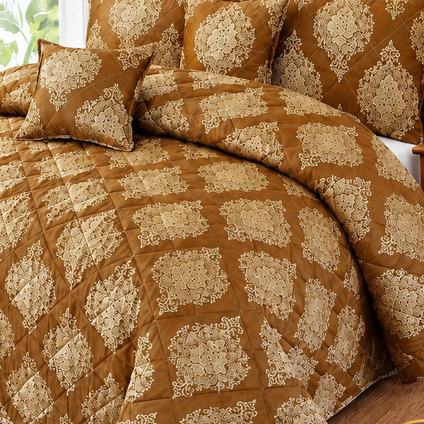 Amber Damask Quilted Bedspread Set - 5 Pcs