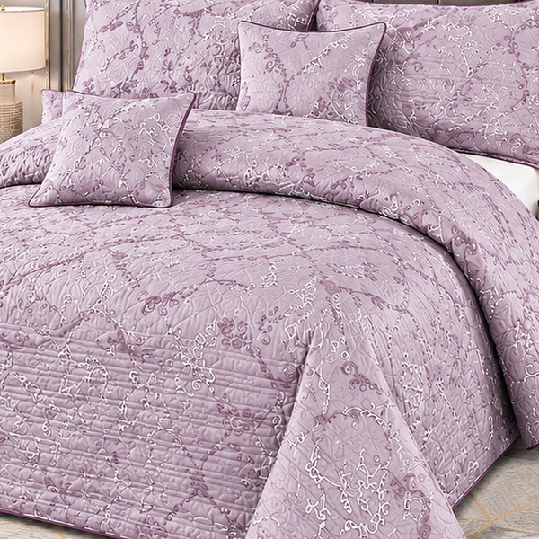 Lilac Frost Embossed Quilted Bedspread Set - 5 Pcs