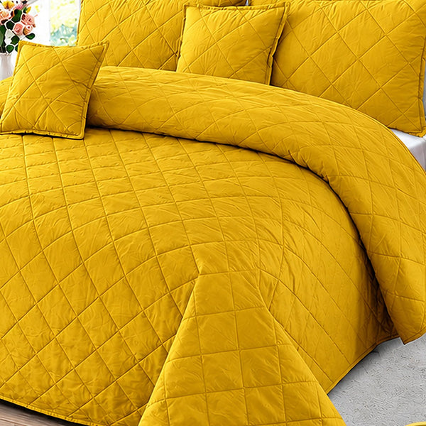 Mustard Diamond Quilted Bedspread Set - 5 Pcs