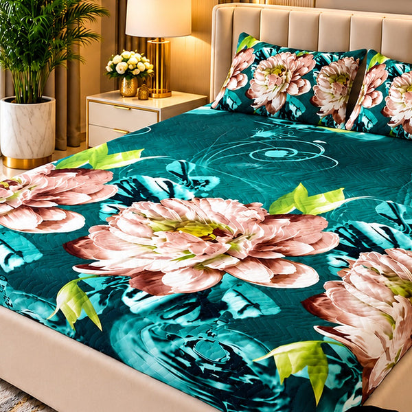 Emerald Lotus Printed Waterproof Mattress Cover