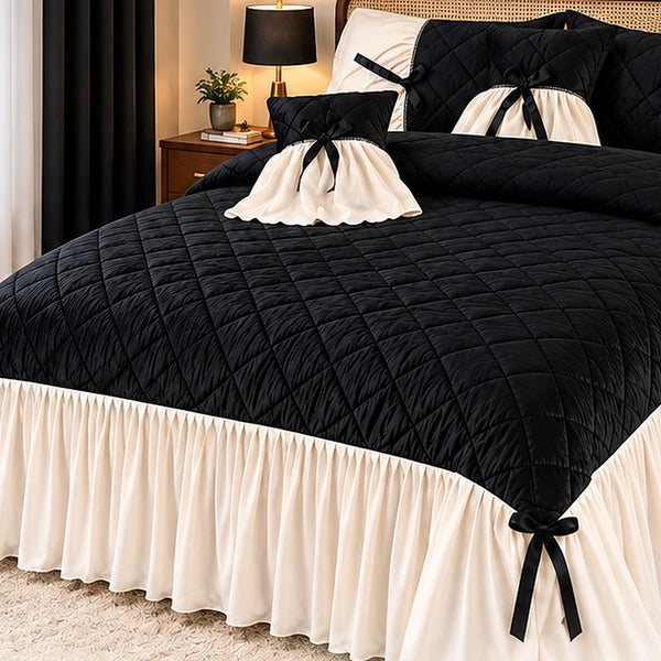 Noir Ribbon Velvet Bedspread Set - 5 Pcs