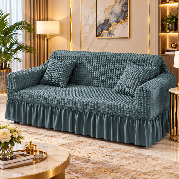 Stormy Slate Grey Bubble Sofa Cover with Frill