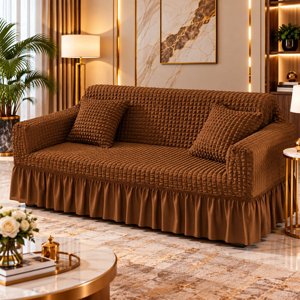 Terra Rust Orange Bubble Sofa Cover with Frill