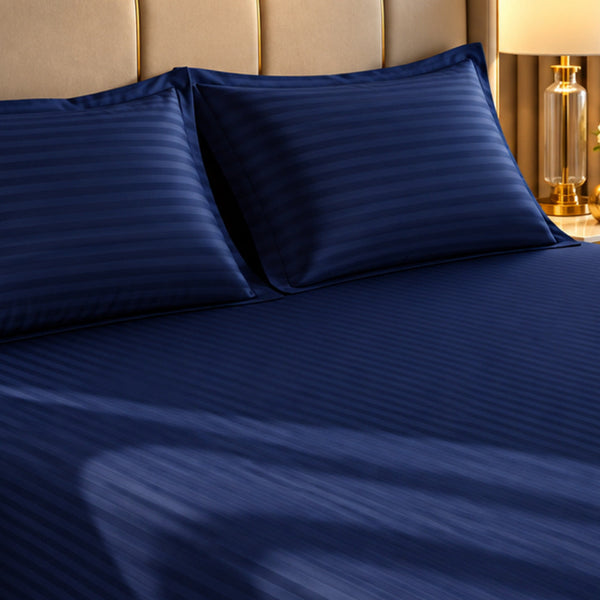 Topaz Grey Satin Stripe Fitted Sheet Set